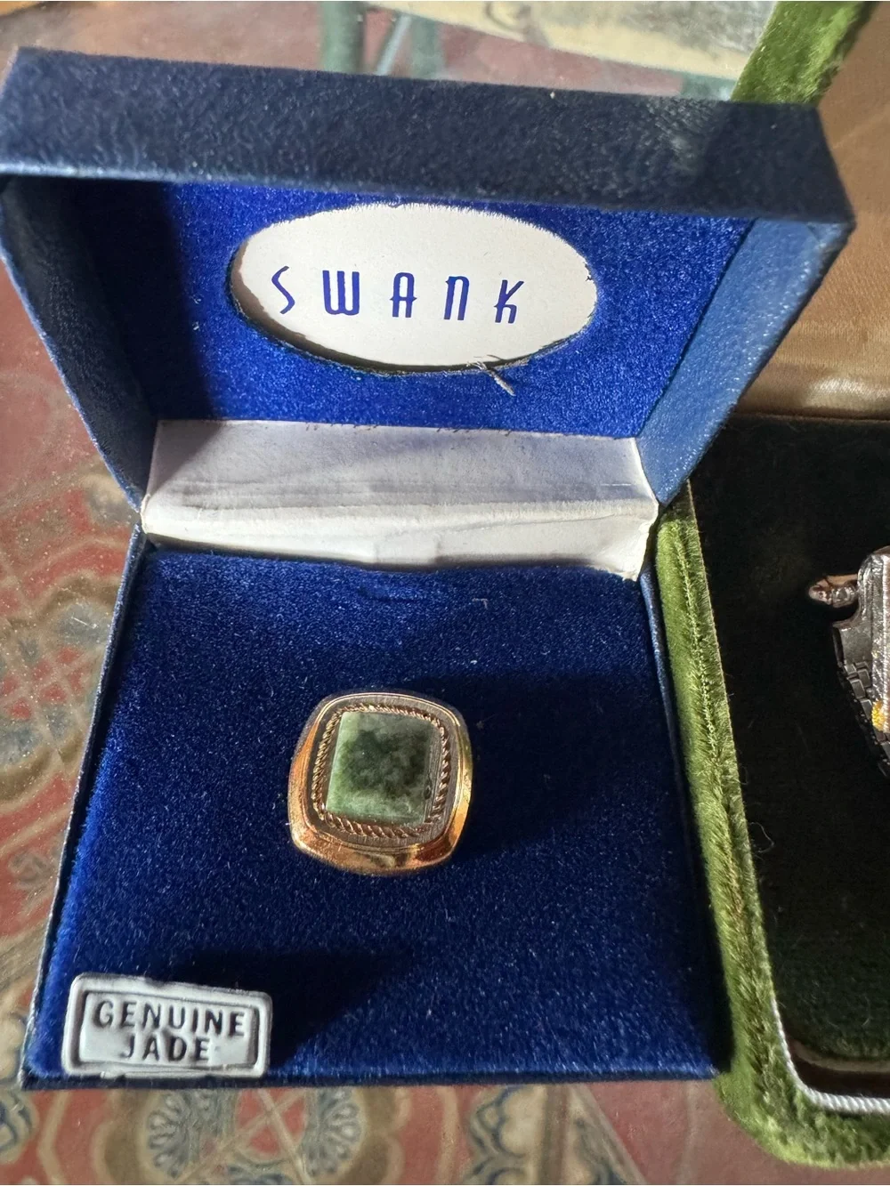 Vintage Mid Century Swank Tie Pin Genuine Jade & Dante Cufflinks Original Boxes!